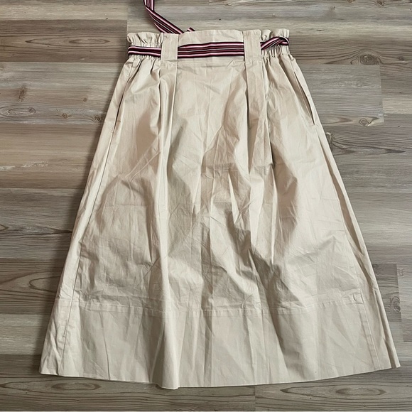 Tommy Hilfiger Cotton Midi skirt Tan Front Buttons Size 8 Preppy Pockets Belted - Picture 3 of 9